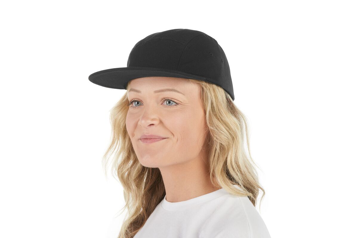 recycled-poly-flat-brim-5-panel-hat-t6 WebPDP-HAT003002_Recycled_Poly_Flat_Brim_5Panel_Hat_Black_Studio_Harper_Studios_0723_Front_2__HAT003002OS.jpg