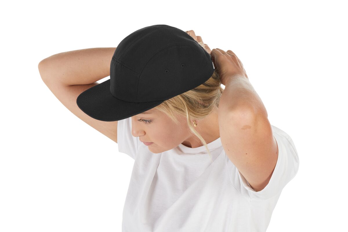 recycled-poly-flat-brim-5-panel-hat-t6 WebPDP-HAT003002_Recycled_Poly_Flat_Brim_5Panel_Hat_Black_Studio_Harper_Studios_0723_Side_4__HAT003002OS.jpg